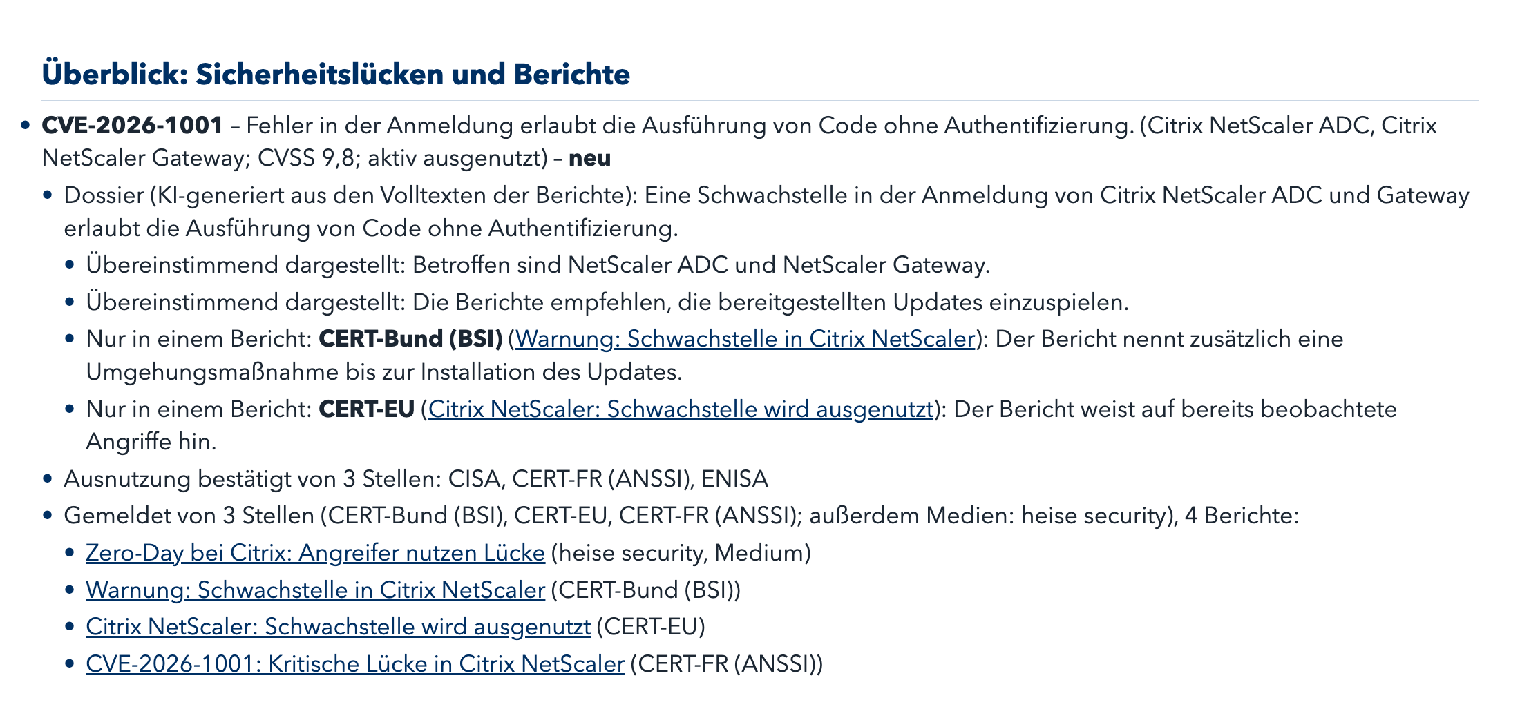 Überblick (Aufbau aus dem Code der Plattform, Beispieldaten; der Dossier-Text ist erfunden)